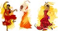 Set of colorful sketches with flamenco, indian and oriental dancers Royalty Free Stock Photo